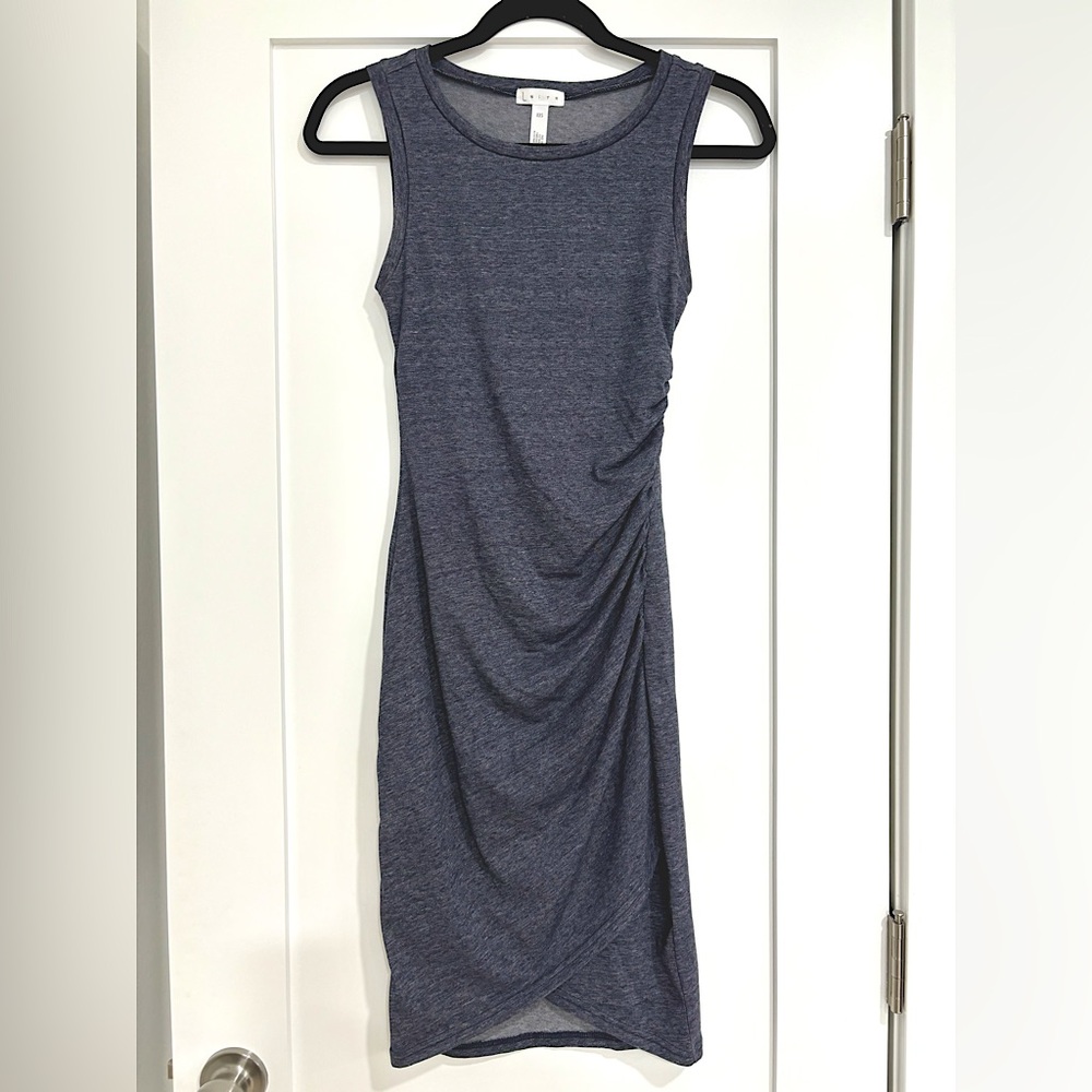 Leith ruched body-con sleeveless dress, XXS, Navy Heather